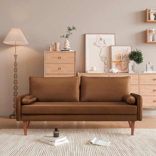 Velvet Sofa, 68 inch Mid Century Modern 3-Seater Sofa with 2 Pillows for Home, Office - MC9551