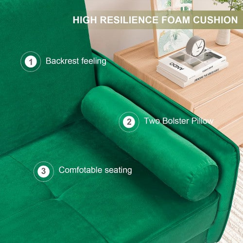 Velvet Sofa, 68 inch Mid Century Modern 3-Seater Sofa with 2 Pillows for Home, Office - MC9551