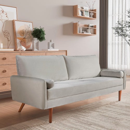 Velvet Sofa, 68 inch Mid Century Modern 3-Seater Sofa with 2 Pillows for Home, Office - MC9551