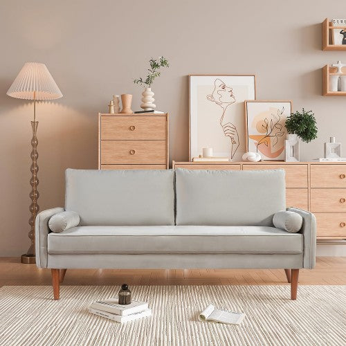 Velvet Sofa, 68 inch Mid Century Modern 3-Seater Sofa with 2 Pillows for Home, Office - MC9551