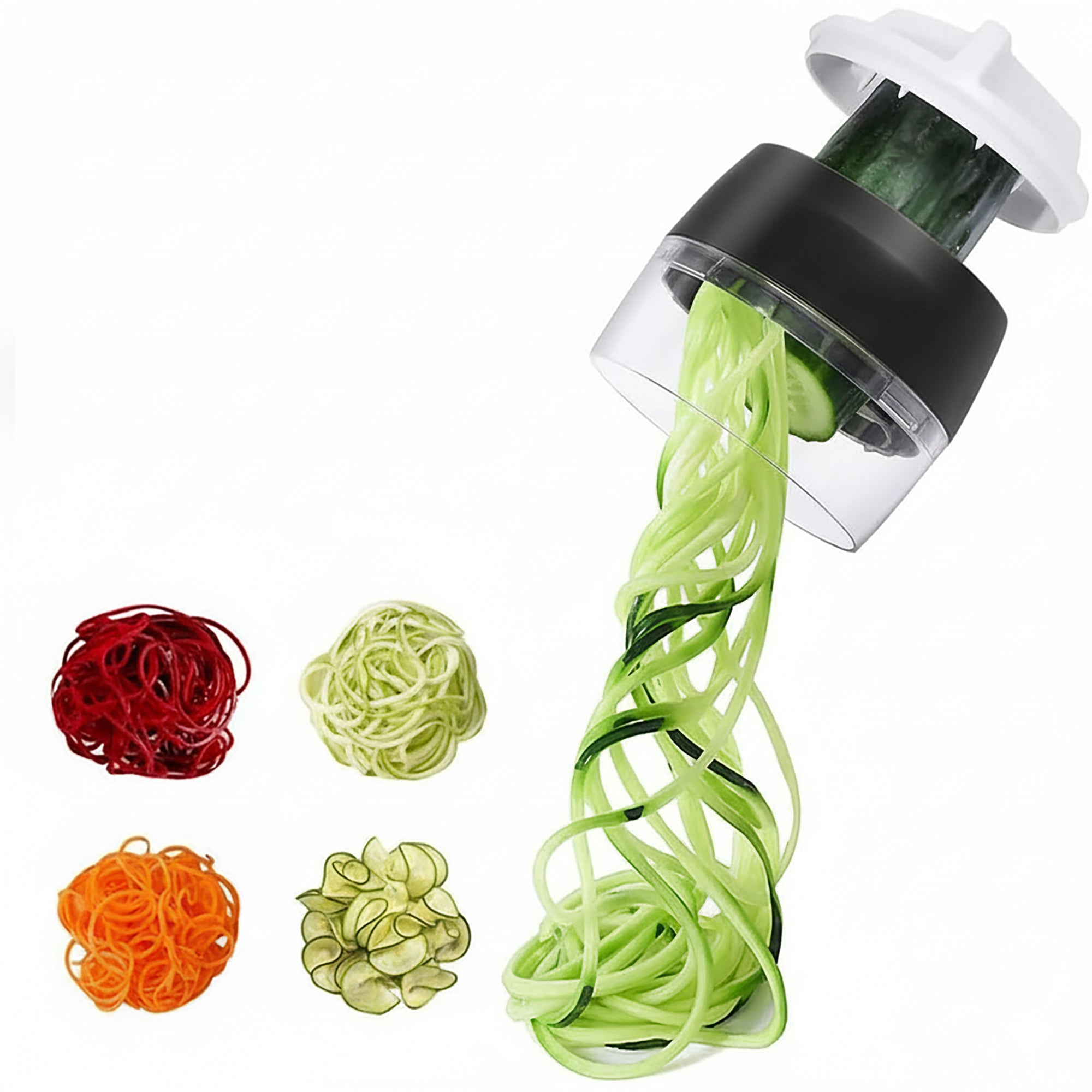 4-in-1 Vegetable Spiralizer Slicer, Handheld Veggie Noodle Maker with Stainless Steel Blades, Compact Zucchini Spaghetti Cutter for Healthy Eating – Black