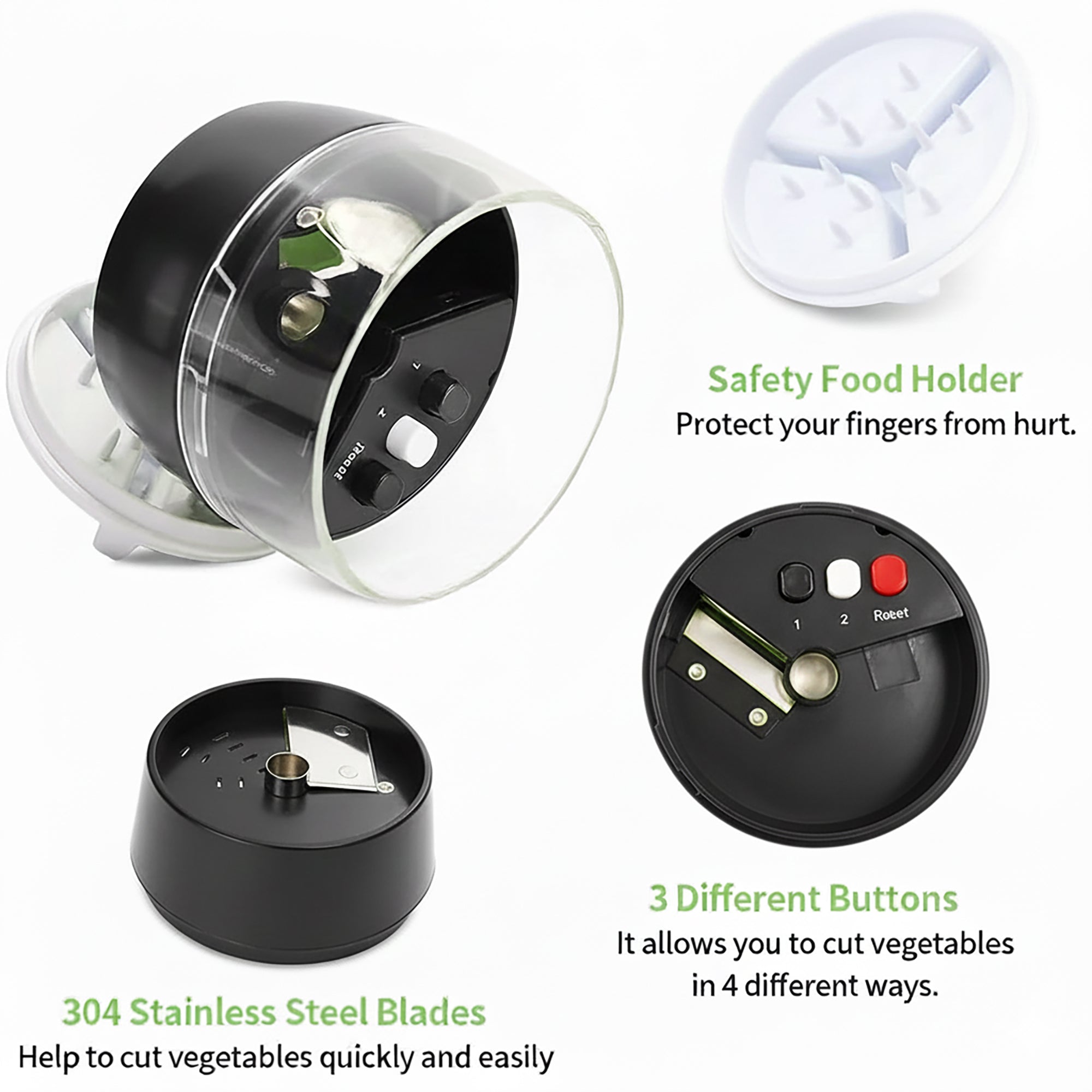 4-in-1 Vegetable Spiralizer Slicer, Handheld Veggie Noodle Maker with Stainless Steel Blades, Compact Zucchini Spaghetti Cutter for Healthy Eating – Black