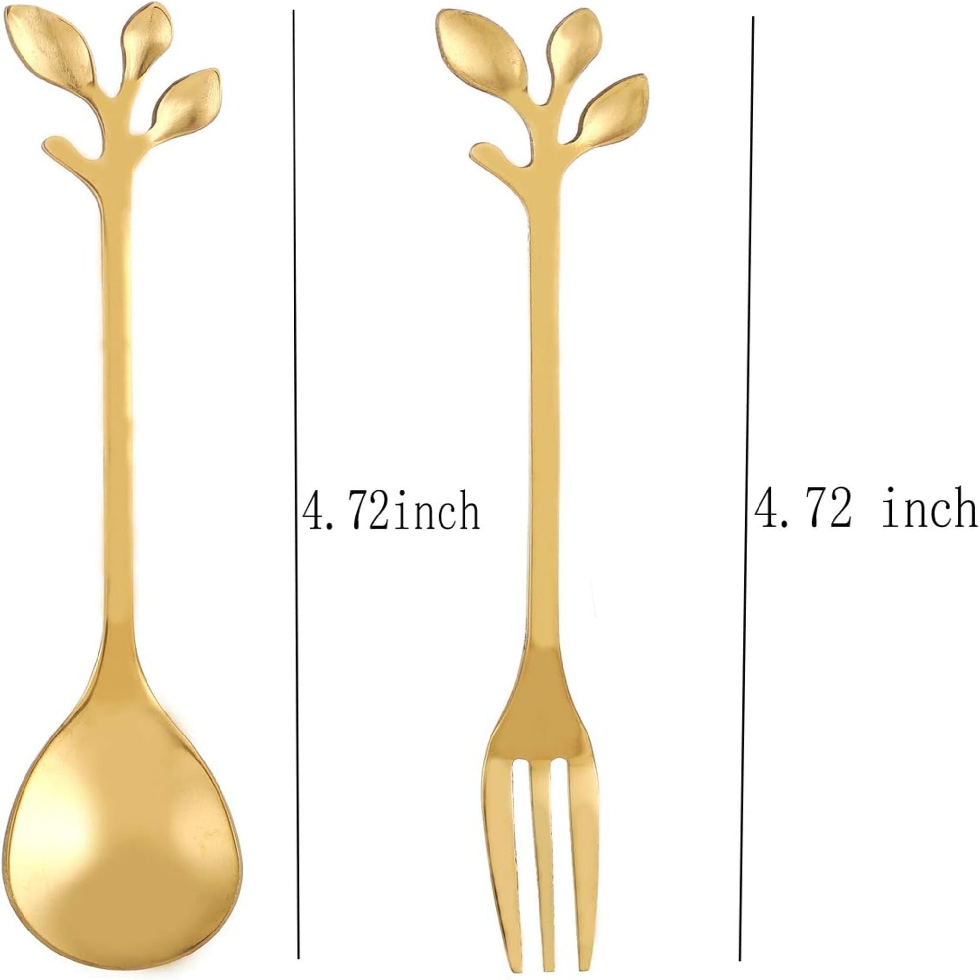 Gold Color Stainless Steel Spoon and Fork Set – Leaf Handle Coffee Spoon & Dessert Fork Gift Set, 2-Piece Premium Teaspoon Set for Coffee, Tea, Dessert, Ice Cream, Home & Café Use, Elegant Gift Box Included