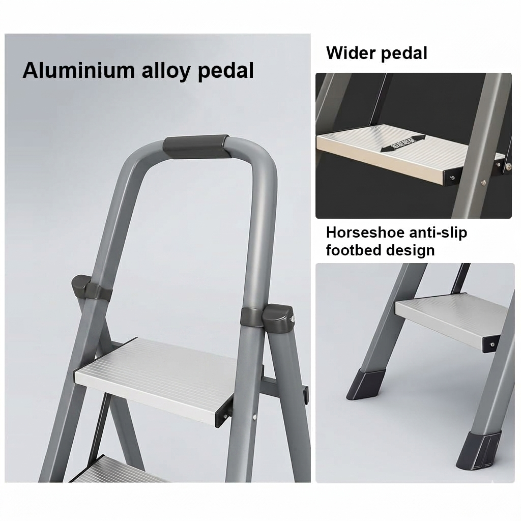6-Step Folding Step Ladder with Handrail, Wide Anti-Slip Pedals