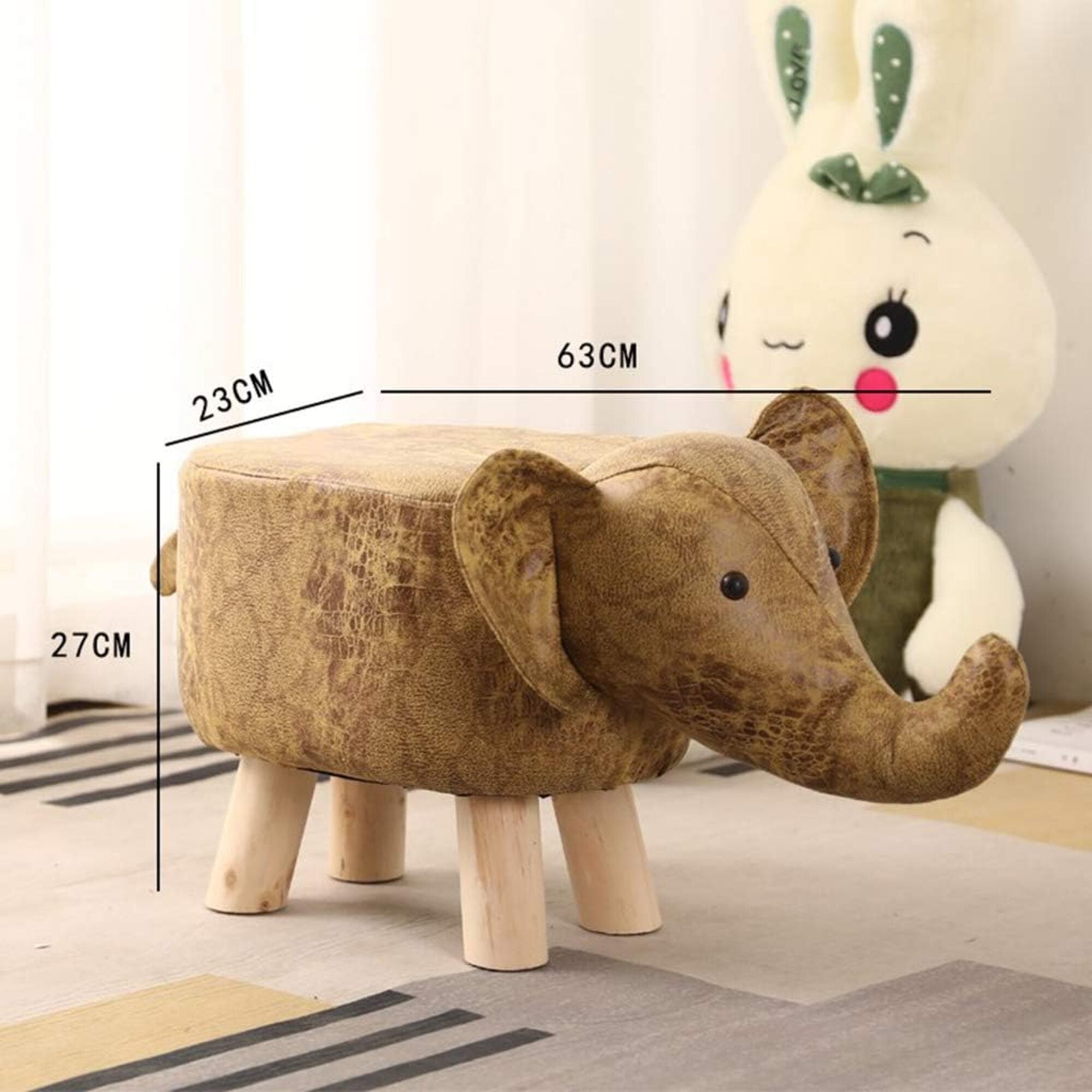 Animal Shaped Kids Stool with Legs – Cute Elephant Design – Plush Upholstered Ottoman for Nursery, Bedroom & Playroom – Decorative Footrest & Seat