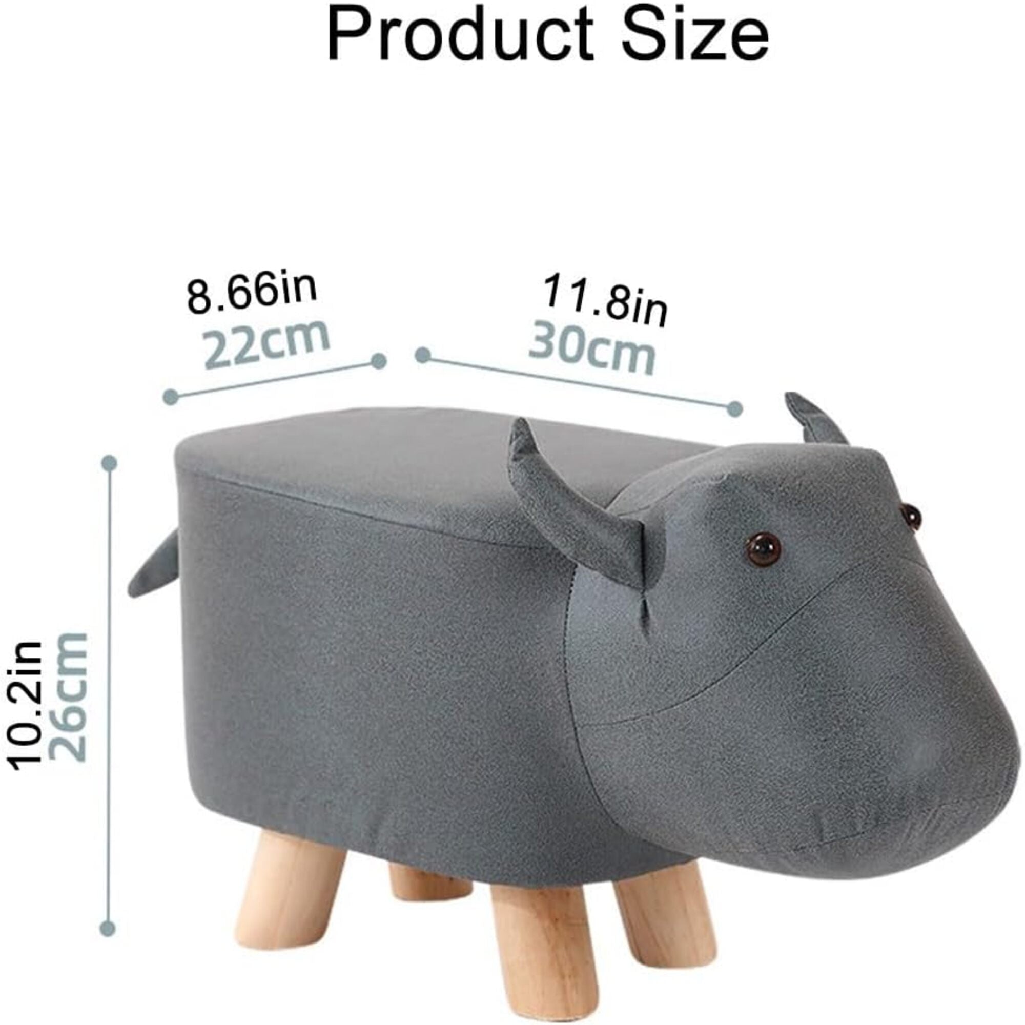 Animal Shaped Kids Stool with Legs – Cute Hippopotamus Design – Plush Upholstered Ottoman for Nursery, Bedroom & Playroom – Decorative Footrest & Seat