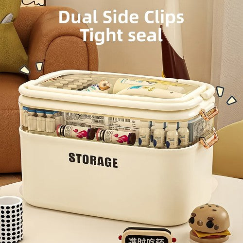 4-Layer Storage Box, Transparent Medicine Organizer Box with Side Locks for Medicine, Cosmetics, Jewelry, Tools