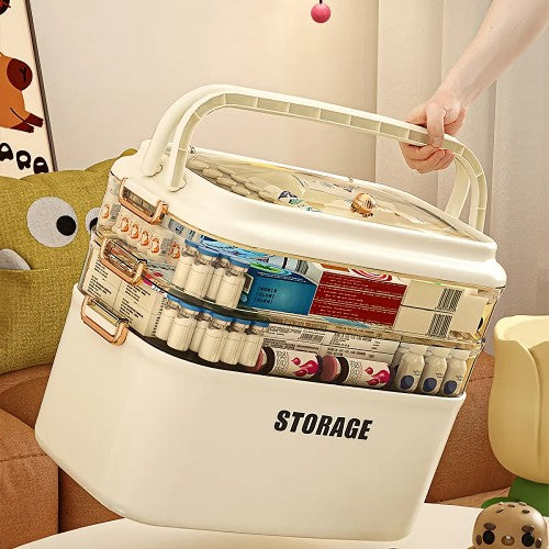 4-Layer Storage Box, Transparent Medicine Organizer Box with Side Locks for Medicine, Cosmetics, Jewelry, Tools