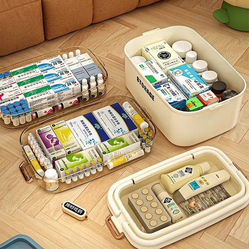 4-Layer Storage Box, Transparent Medicine Organizer Box with Side Locks for Medicine, Cosmetics, Jewelry, Tools