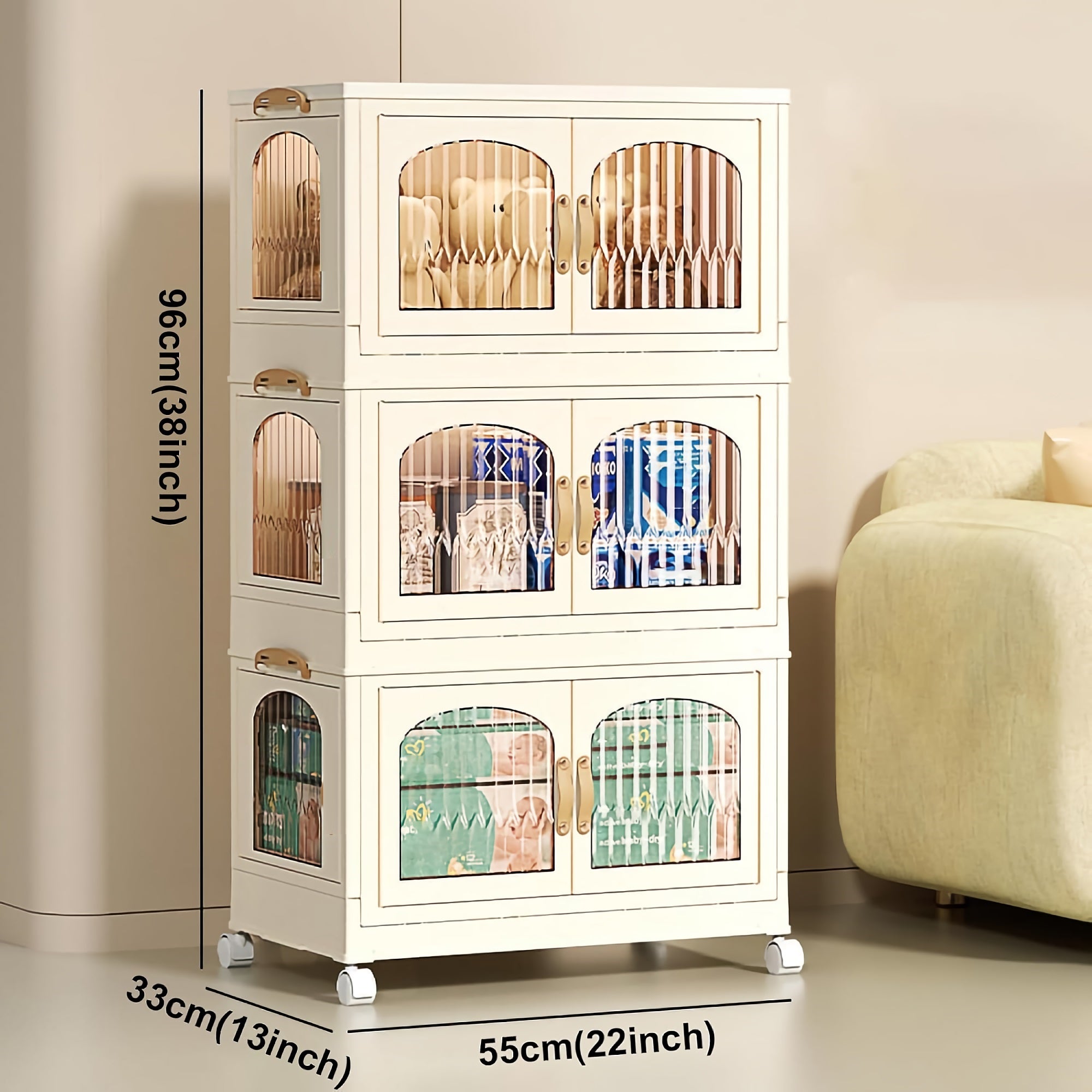 3-Tier Stackable Storage Cabinet, Portable Collapsible Container Box with Wheels for Home, Kitchen, Bathroom, Office (Clear) - YT7013-1
