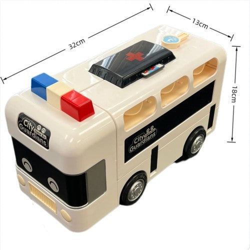 Ambulance Theme Toy Bus with Interactive Play Features Removable Medical Kit & Steering Wheel White - Educational Rescue Vehicle Toy for Kids Ages 3+