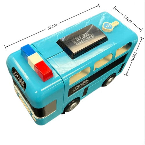 Police Theme Toy Bus with Interactive Play Features Removable Siren & Steering Wheel, Blue - Educational Emergency Vehicle Toy for Kids Ages 3+