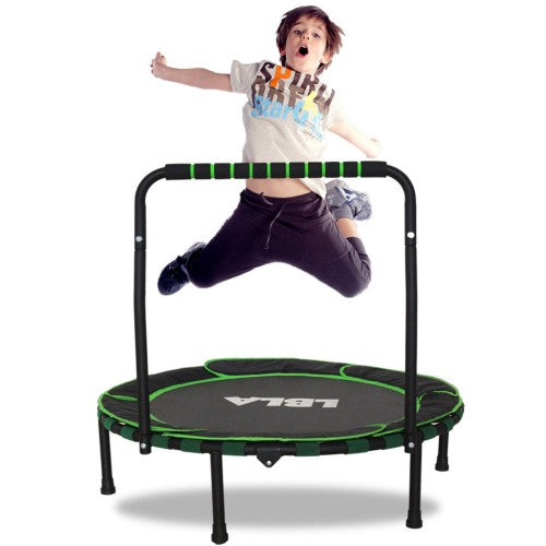 Mini Trampoline for Kids 36 inches Foldable Trampoline with Safety Handrail, Padded for Indoor/Outdoor Use (Black/Green)