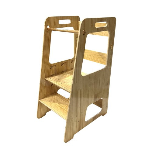 INTEXCA 2PC Wooden Step Stool and Chair, Kitchen Step Stool with Adjustable Platform for Kids, Toddlers, Kitchen, Bathroom, Bedroom