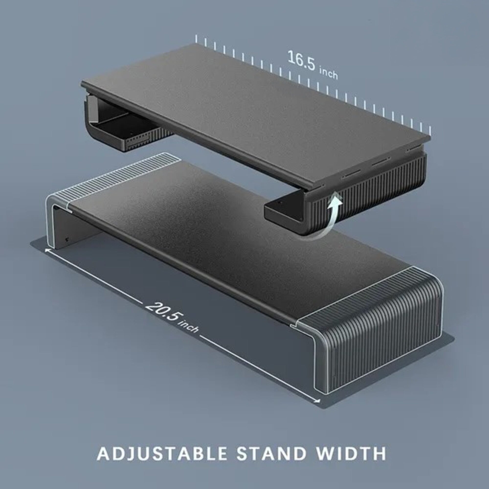 Foldable Monitor Stand with Storage Drawers & Phone Holder, Adjustable Length Computer Riser for Laptop, PC, iMac, Desk Organizer, Space-Saving Desktop Shelf (Black)