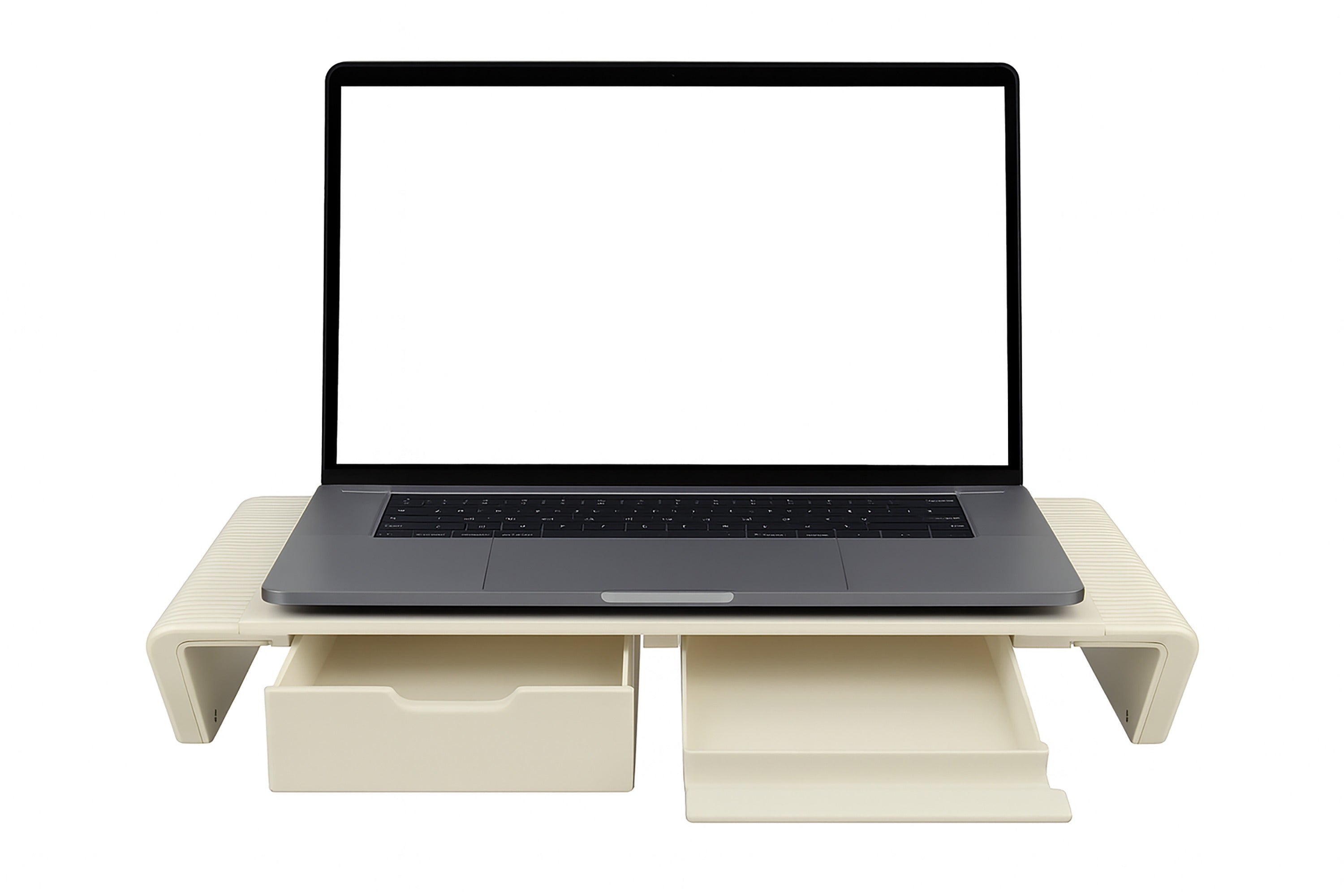 Foldable Monitor Stand with Storage Drawers & Phone Holder, Adjustable Length Computer Riser for Laptop, PC, iMac, Desk Organizer, Space-Saving Desktop Shelf(Beige)