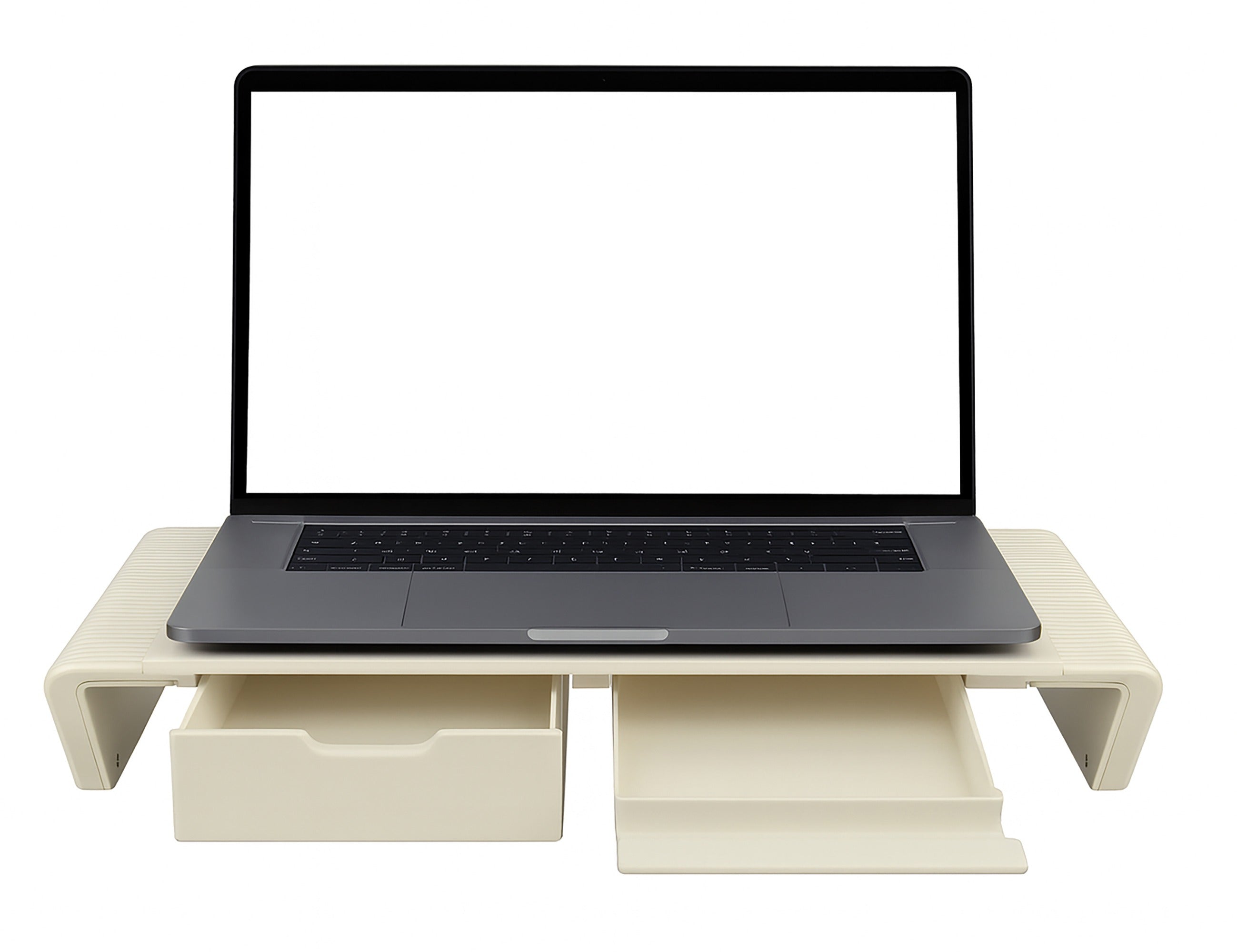 Foldable Monitor Stand with Storage Drawers & Phone Holder, Adjustable Length Computer Riser for Laptop, PC, iMac, Desk Organizer, Space-Saving Desktop Shelf(Beige)