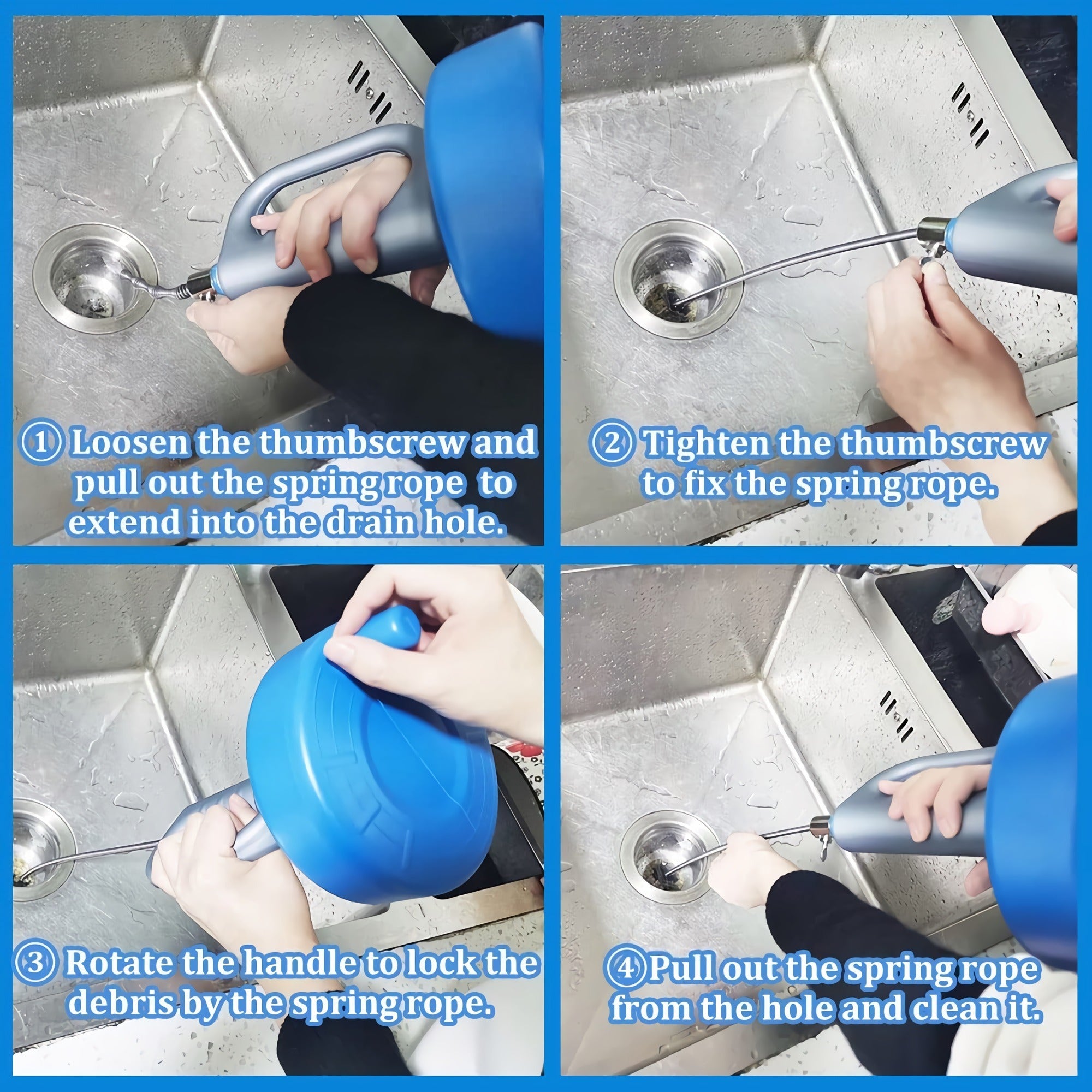 Drain Auger Clog Remover, 10M Plumbing Snake with Non-Slip Handle & Steel Spring – Drain Cleaner Tool for Sink, Bathtub, Kitchen, Floor Drains, PVC & Metal Pipes