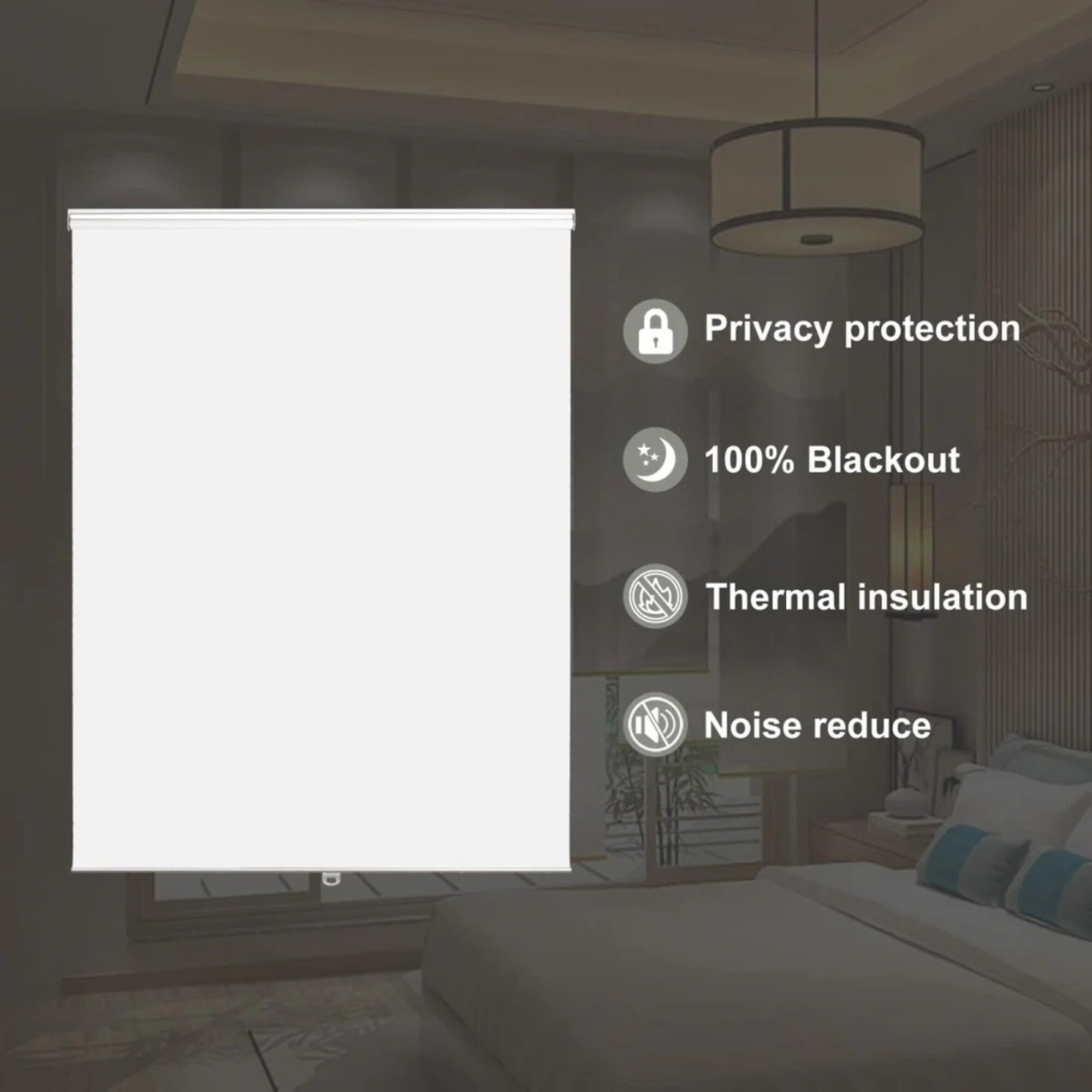 Blackout Roller Shade for Windows 47 x 75 inch – 100% Light Blocking, Thermal Insulated Window Blind with Chain Cord, UV Protection & Privacy, Waterproof 4-Layer Coating Fabric for Home, Office – Ivory White