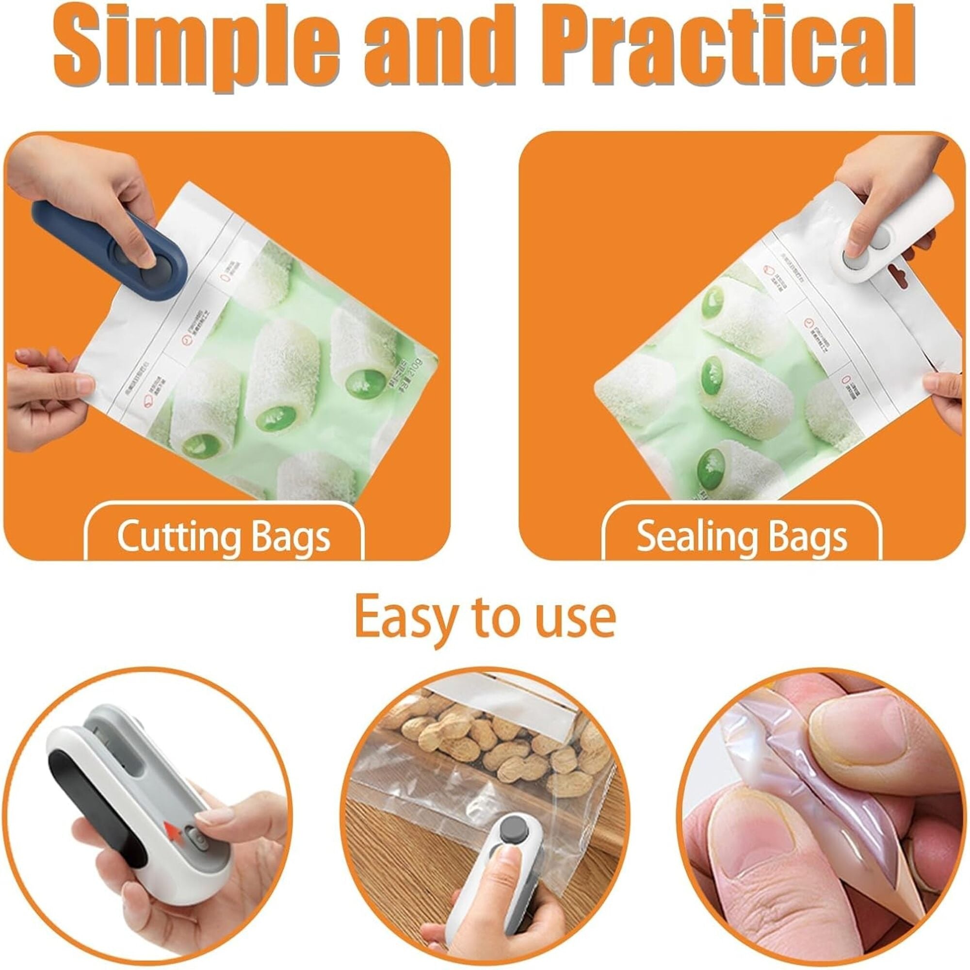 2-in-1 Mini Bag Sealer and Cutter, USB Type-C Rechargeable Heat Sealer for Plastic Bags, Portable Magnetic Food Storage Sealer for Chips, Snacks, Pet Food – White