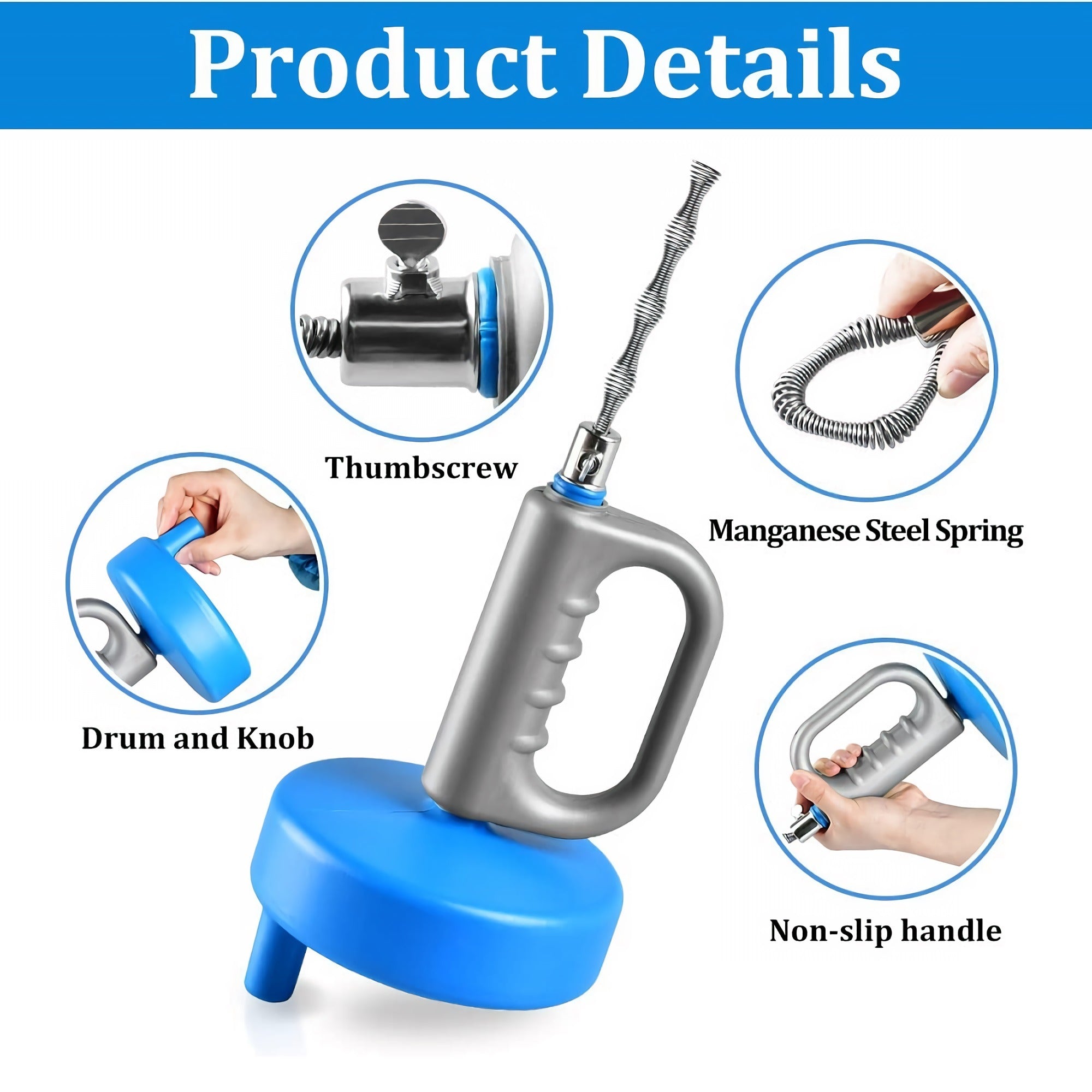 Drain Auger Clog Remover, 10M Plumbing Snake with Non-Slip Handle & Steel Spring – Drain Cleaner Tool for Sink, Bathtub, Kitchen, Floor Drains, PVC & Metal Pipes
