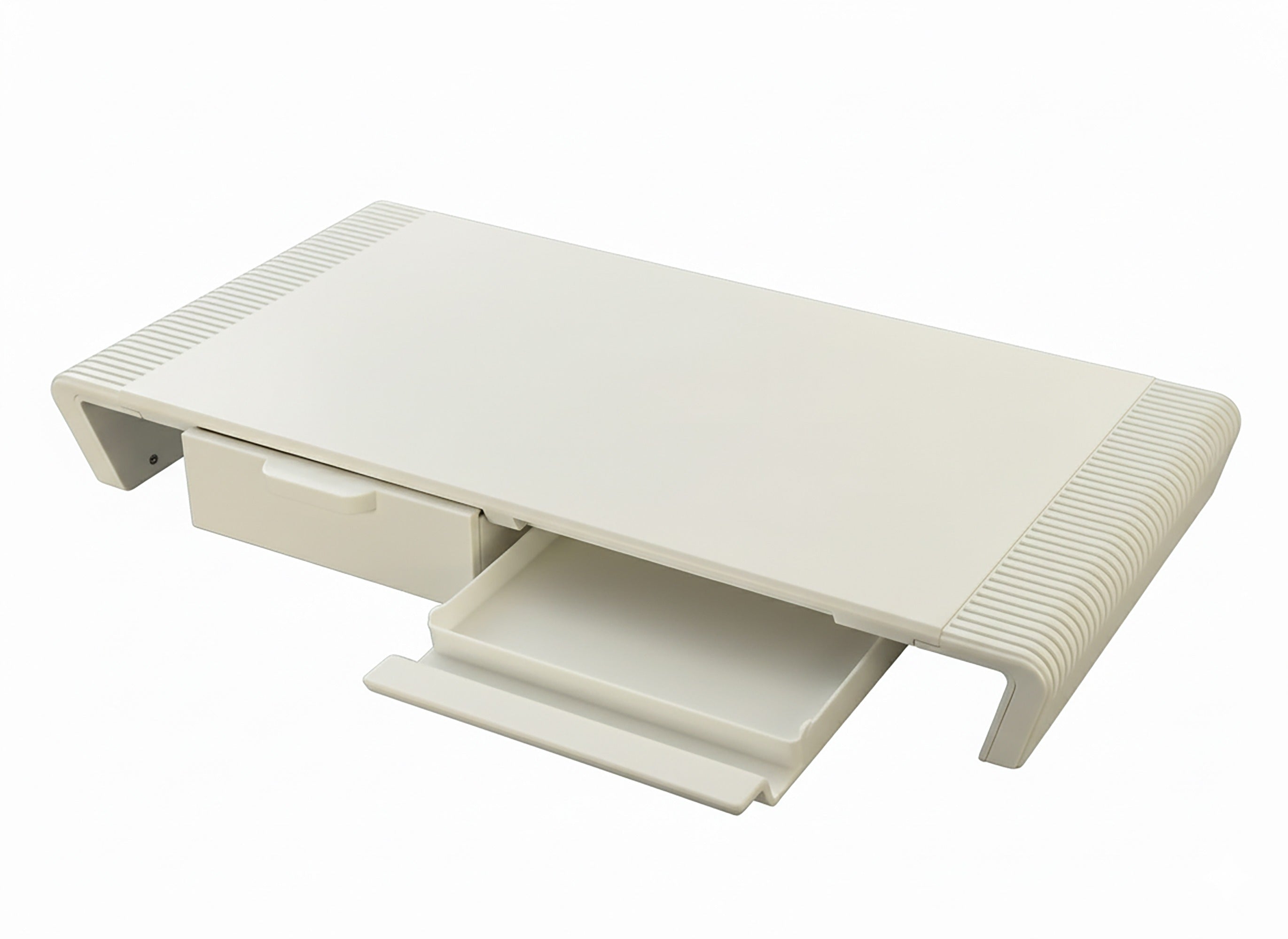 Foldable Monitor Stand with Storage Drawers & Phone Holder, Adjustable Length Computer Riser for Laptop, PC, iMac, Desk Organizer, Space-Saving Desktop Shelf(Beige)