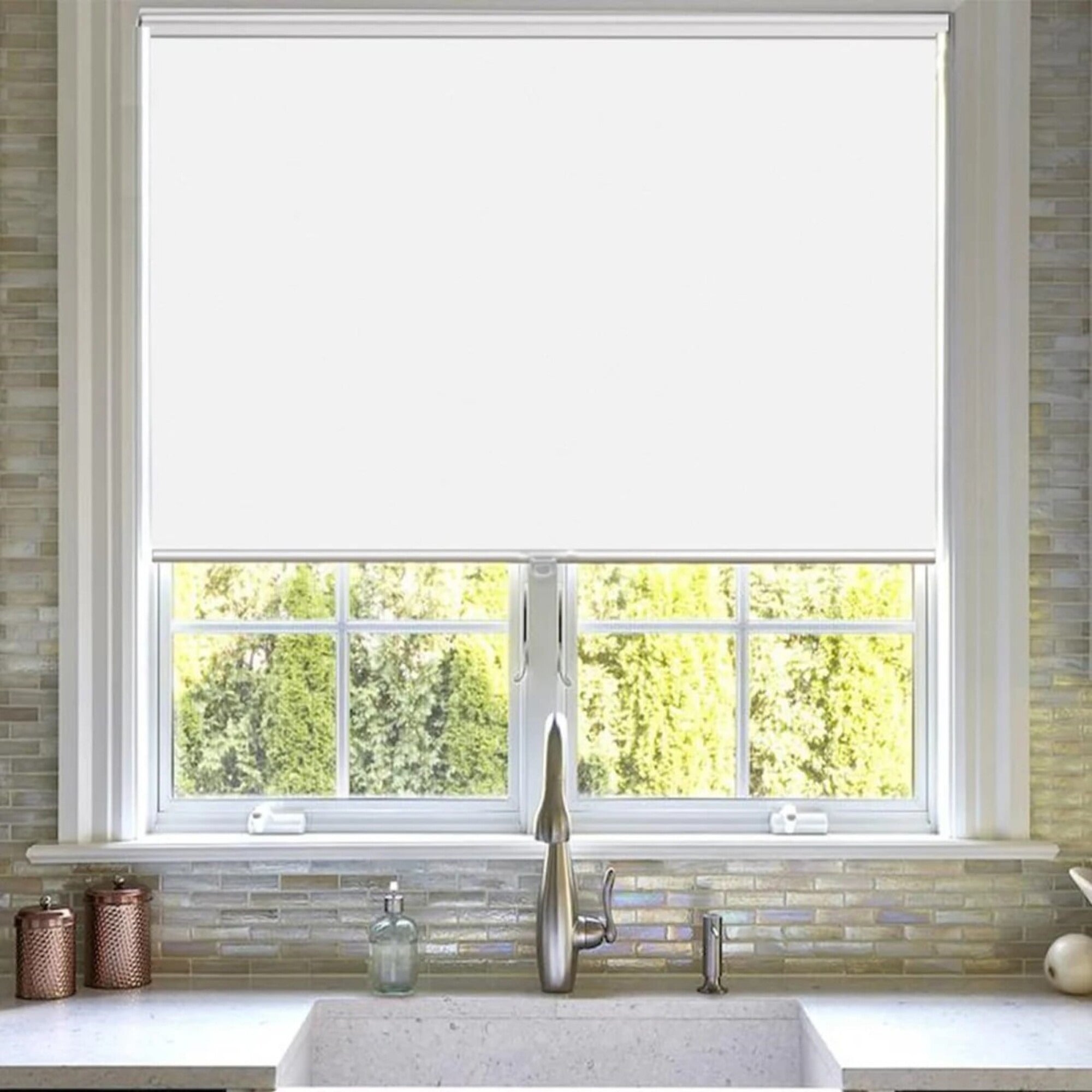Blackout Roller Shade for Windows 47 x 75 inch – 100% Light Blocking, Thermal Insulated Window Blind with Chain Cord, UV Protection & Privacy, Waterproof 4-Layer Coating Fabric for Home, Office – Ivory White