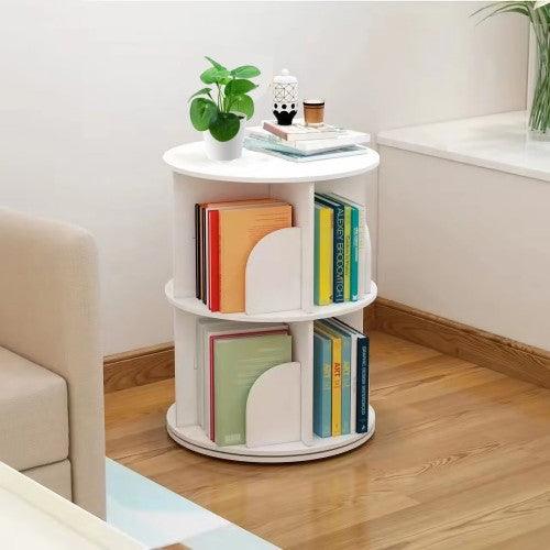 2 Tier 360° Rotating Stackable Shelves Bookshelf Organizer (White) - Intexca - Toytexx