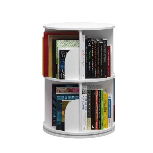 2 Tier 360° Rotating Stackable Shelves Bookshelf Organizer (White) - Intexca - Toytexx