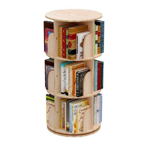 3 Tier Rotating Bookshelf, 360° Solid Wood Rotating Stackable Shelves Bookshelf Organizer for Home, Bedroom, Office - Toytexx