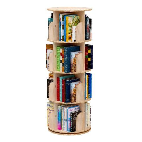 4 Tier Rotating Bookshelf, 360° Solid Wood Rotating Stackable Shelves Bookshelf Organizer for Home, Bedroom, Office - Toytexx