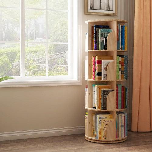 4 Tier Rotating Bookshelf, 360° Solid Wood Rotating Stackable Shelves Bookshelf Organizer for Home, Bedroom, Office - Toytexx