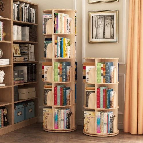 5 Tier Rotating Bookshelf, 360° Solid Wood Rotating Stackable Shelves Bookshelf Organizer for Home, Bedroom, Office - Toytexx
