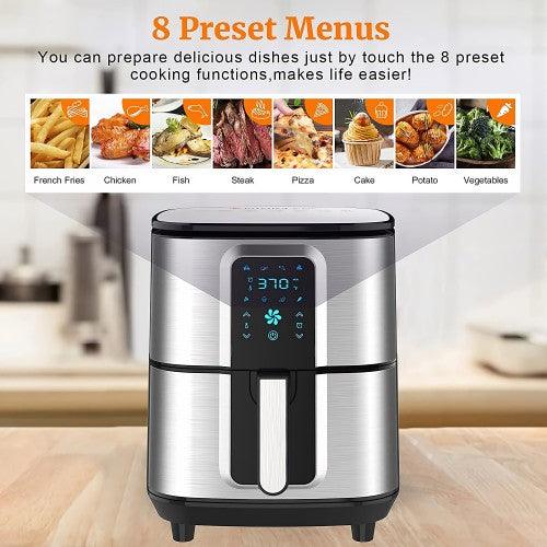 KITCHER 6.8QT Air Fryer, Oil Free Oven with LED Touch Screen, 8 Cooking Functions, Temperature Timer Control, 50 Recipes (Silver) - KAF6501 - Toytexx