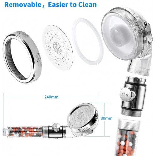 Handheld High Pressure Showerhead with Mineral Stone Beads Filter, Eco-Stop Button, 3 Spray Modes - Toytexx