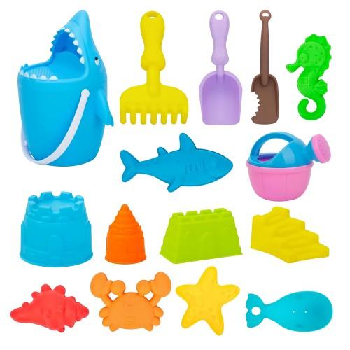 14PCS Sand Toys Beach Set Toy Shark Bucket Pail with Sand Filter for Children Kids Outdoor Play - Toytexx