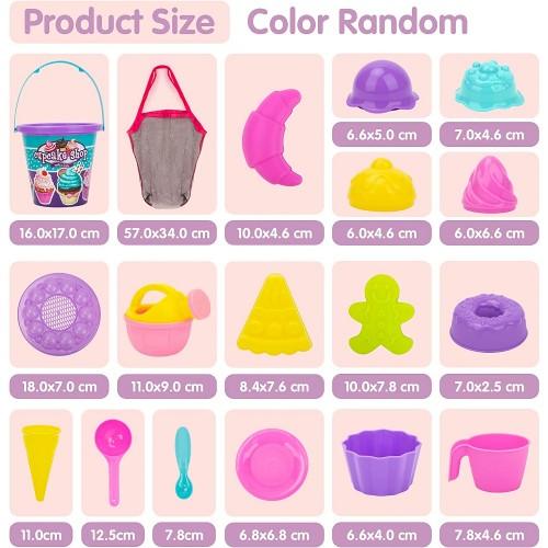 24 PCS Beach Sand Toy Set with Ice Cream Food Molds, Bucket, Mesh Bag - Toytexx