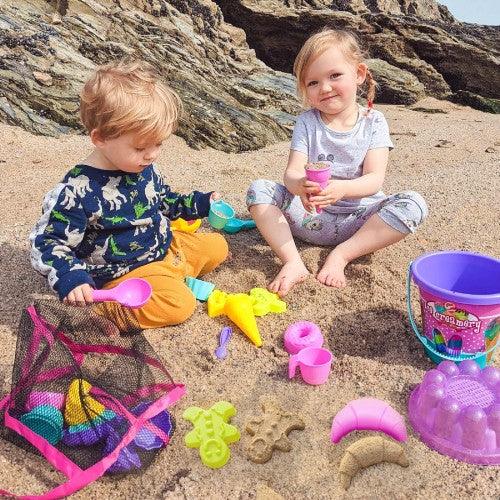 24 PCS Beach Sand Toy Set with Ice Cream Food Molds, Bucket, Mesh Bag - Toytexx