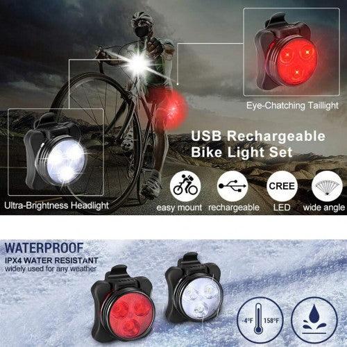 2PCS LED Bike Light Set, Front Headlight and Rear Bicycle Tail Light with 4 Light Modes, IPX4 Water Resistant, USB Charging - Toytexx