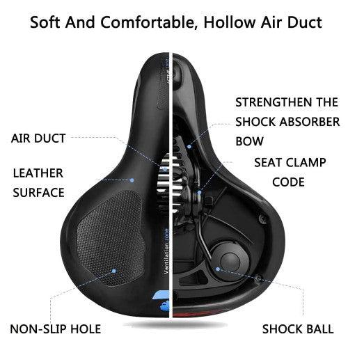 Bike Seat, Replacement Bicycle Seat Cushion with Waterproof Memory Foam Padded Leather, Reflective Strip, Dual Shock Absorbing Rubber Balls, Universal Fit for Bicycles, E-Bikes - Toytexx