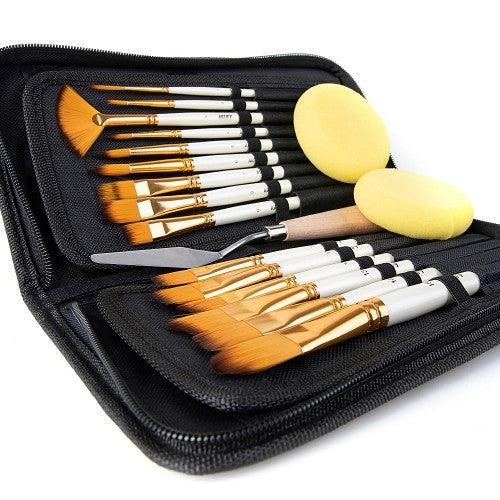 ARTIFY 15-Piece Deluxe Nylon Paint Brush Set with Carrying Case, Premium Hair Brushes for Watercolor, Acrylic, Oil and Gouache Painting, for Kids, Adults, Beginners, Professionals (Natural) - Toytexx