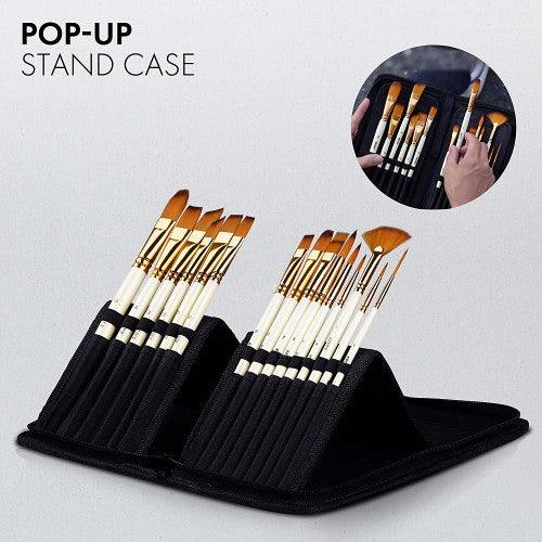 ARTIFY 15-Piece Deluxe Nylon Paint Brush Set with Carrying Case, Premium Hair Brushes for Watercolor, Acrylic, Oil and Gouache Painting, for Kids, Adults, Beginners, Professionals (Natural) - Toytexx