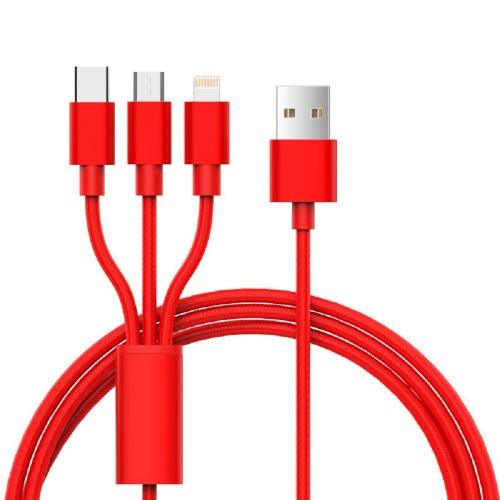 3 in 1 Phone Data Cable, USB Charging Cable with Lightning, USB-C and Micro USB Braided Cable (1.2M) - Toytexx
