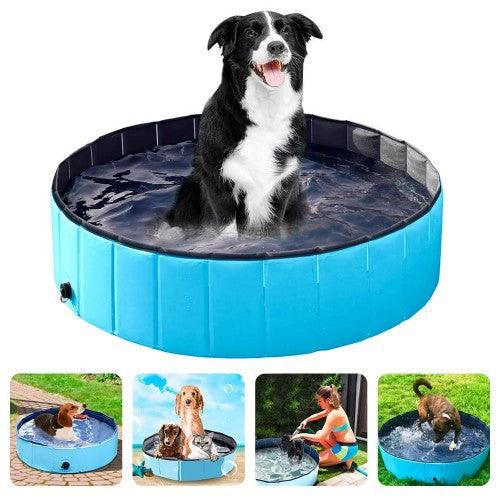 80 x 20 cm Portable Dog Kiddie Swimming Pool, PVC Foldable Non-Slip Bathtub for Small Dogs Pets (Blue) - Toytexx
