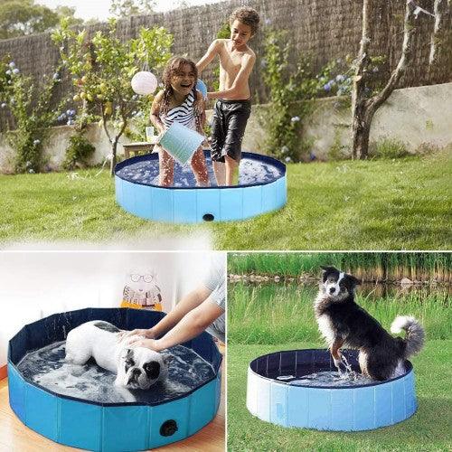 80 x 20 cm Portable Dog Kiddie Swimming Pool, PVC Foldable Non-Slip Bathtub for Small Dogs Pets (Blue) - Toytexx