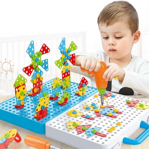 316 PCS Drill Tool Toy Set, DIY Creative 2D/3D Puzzle Peg Board, Construction Engineering Building Blocks STEM Learning Kit for Children Kids Ages 3+ - Toytexx