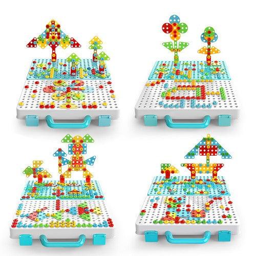 316 PCS Drill Tool Toy Set, DIY Creative 2D/3D Puzzle Peg Board, Construction Engineering Building Blocks STEM Learning Kit for Children Kids Ages 3+ - Toytexx