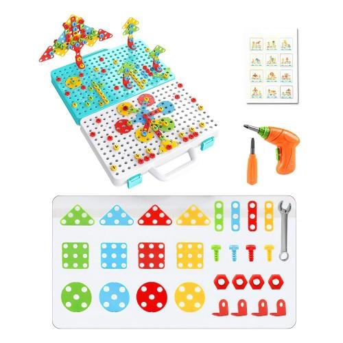 316 PCS Drill Tool Toy Set, DIY Creative 2D/3D Puzzle Peg Board, Construction Engineering Building Blocks STEM Learning Kit for Children Kids Ages 3+ - Toytexx