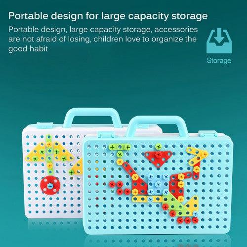316 PCS Drill Tool Toy Set, DIY Creative 2D/3D Puzzle Peg Board, Construction Engineering Building Blocks STEM Learning Kit for Children Kids Ages 3+ - Toytexx