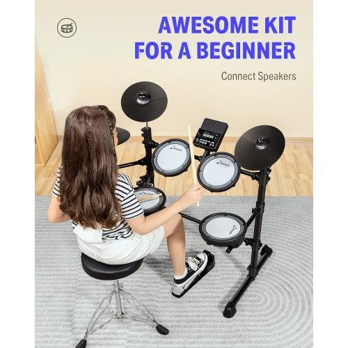 DONNER Electric Drum Set, 8-Piece Mesh Drum Set with 195 Sounds, Drum Sticks, Audio Cables, Iron Metal Support for Beginners (DED-100) - Toytexx